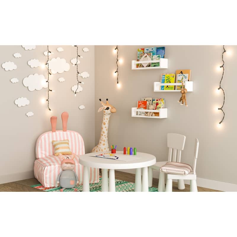 Wallniture Madrid White Wall Shelf for Book and Toy Storage, Kids Room Decor