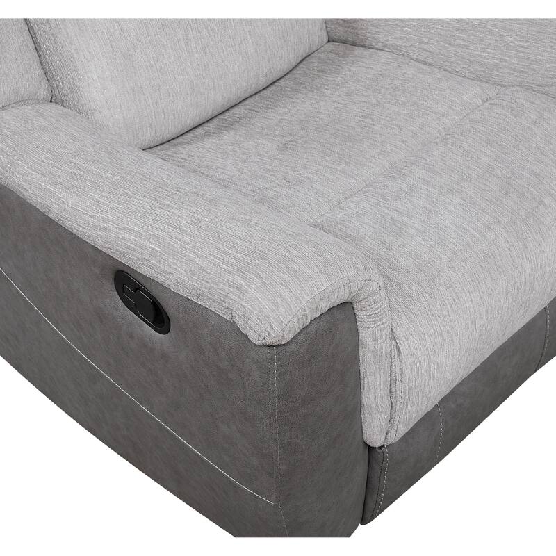 Feo Manual Reclining Sofa w Console, White Gray Microfiber 86 Inch