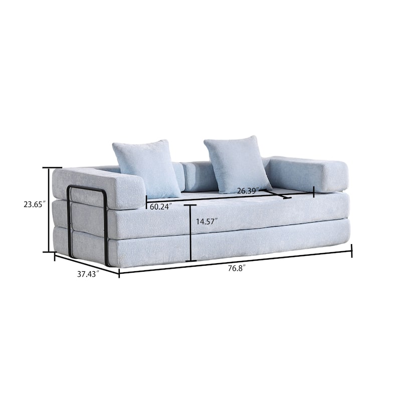Modern Minimalist Compressed Upholstered Convertible Two-Seater Sofa Bed with External Metal Frame
