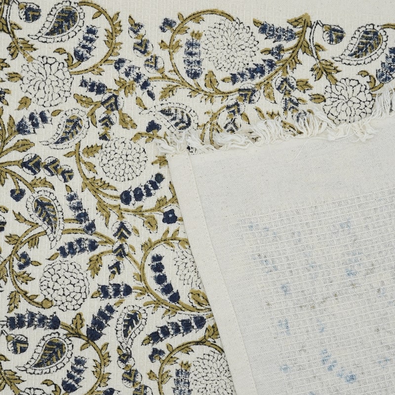 Fabdivine Handmade Floral Block Print Kitchen or Bath Room Hand Towels Home or Office Accent - Set of 20 - Gopi- Mustard, Navy Blue