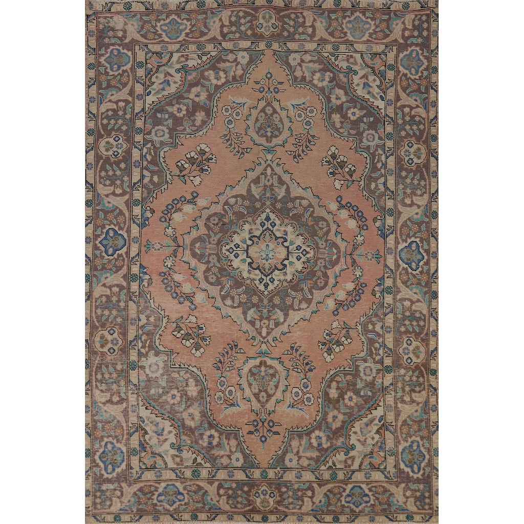 Vintage Medallion Tabriz Persian Area Rug Handmade Wool Carpet - 6'4" x 9'7"