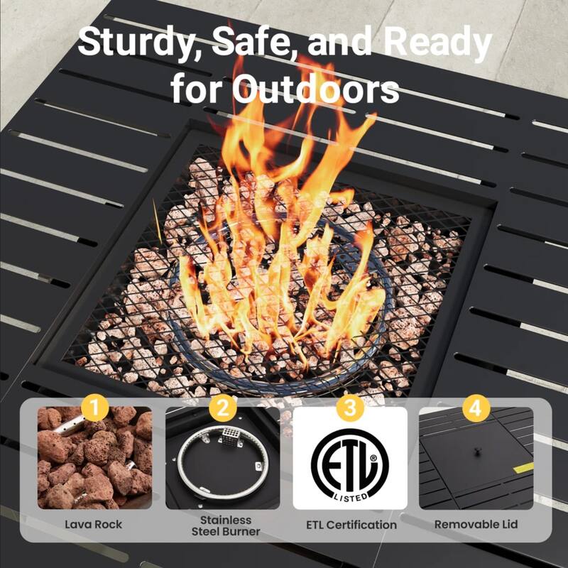 30" 2-in1 Black Fireplace Table, 50000 BTU CSA Certified, with Waterproof Cover