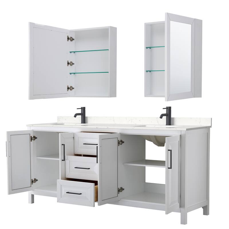 Daria 80 Inch Double Vanity, Cultured Marble Top, Medicine Cabinets