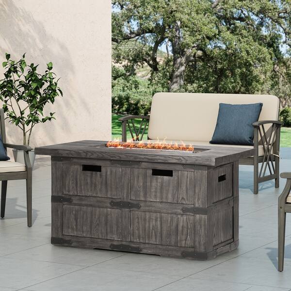 slide 2 of 24, Arnton Outdoor Lightweight Concrete 48" Outdoor 40,000 BTU Rectangular Fire Pit by Christopher Knight Home Grey