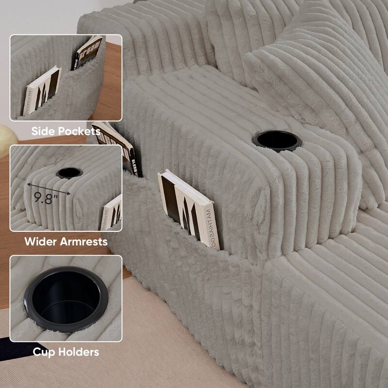 Mixoy 85"Movable Double Chaise Lounge Sofas,Loveseat with Cup Holder,Side Pockets,2 Pcs Oversized Single Sleeper Sofa Chair