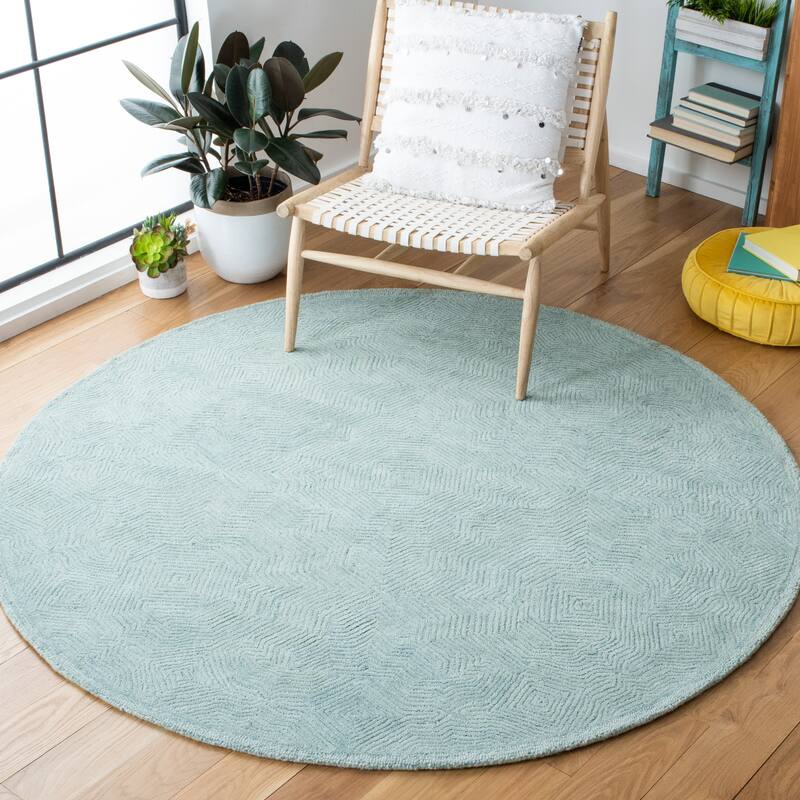 SAFAVIEH Handmade Ikat Robbie Wool Rug - 6' Round - Aqua