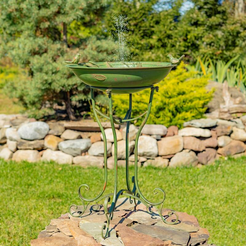 Two Birds Iron Birdbath - Green