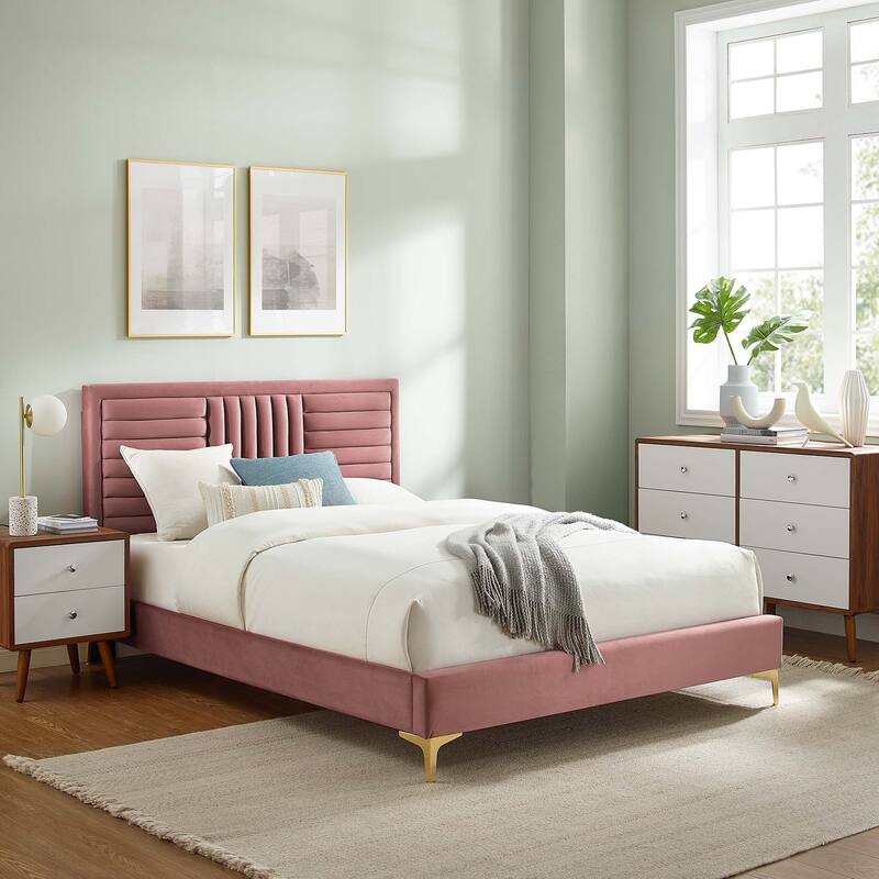 Sofia Channel Tufted Performance Velvet Queen Platform Bed