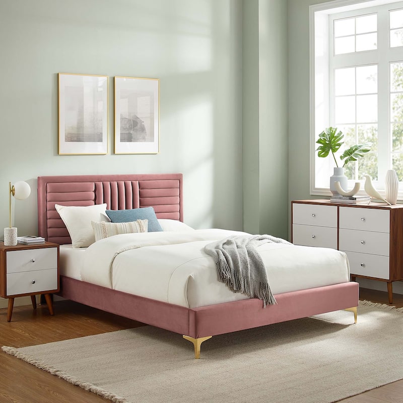 Sofia Channel Tufted Performance Velvet Twin Platform Bed