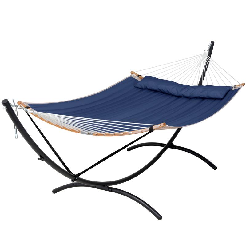 Portable Freestanding Hammock with Curved Stand for Outside - Navy