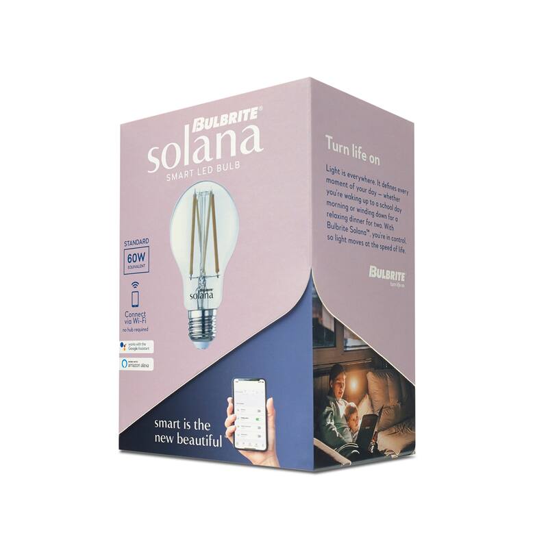 Bulbrite Solana Smart LED A19 60W Equivalent Tunable WIFI Light Bulb, Clear, 2PK - 2200K-6500K