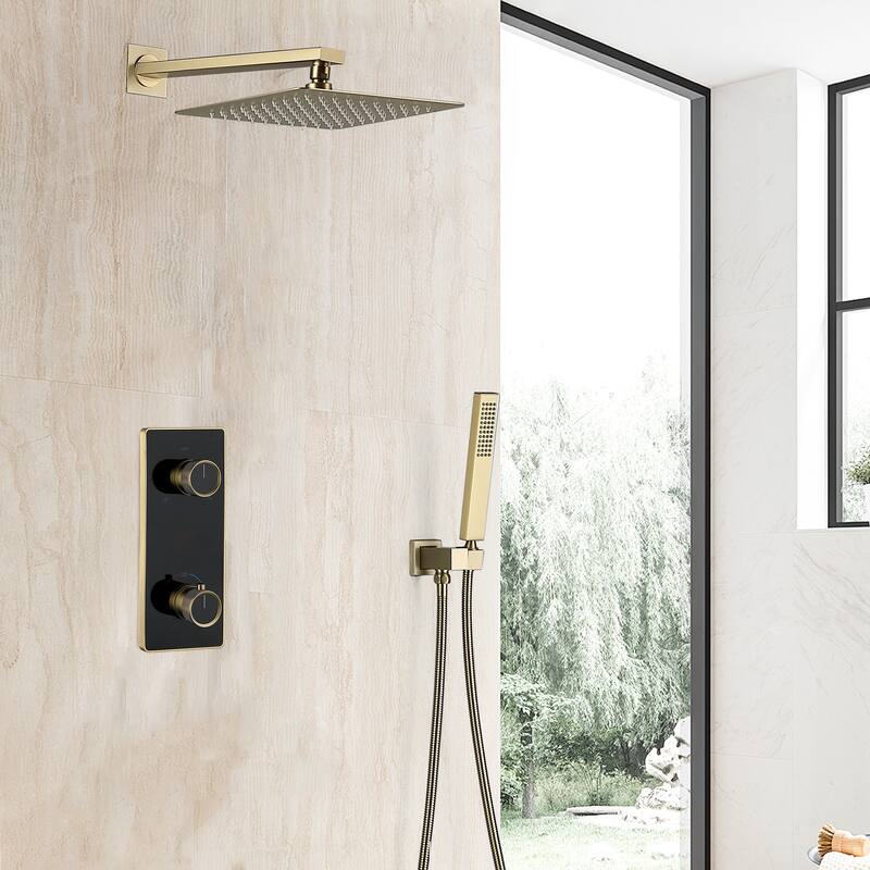 9.84" Thermostatic Complete Shower System with Rough in-Valve, Rain Mixer Shower Combo Set with Handheld