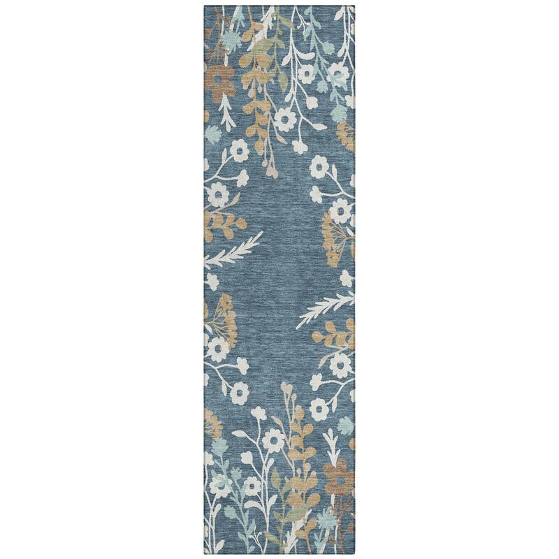Machine Washable Indoor/ Outdoor Floral Border Chantille Rug