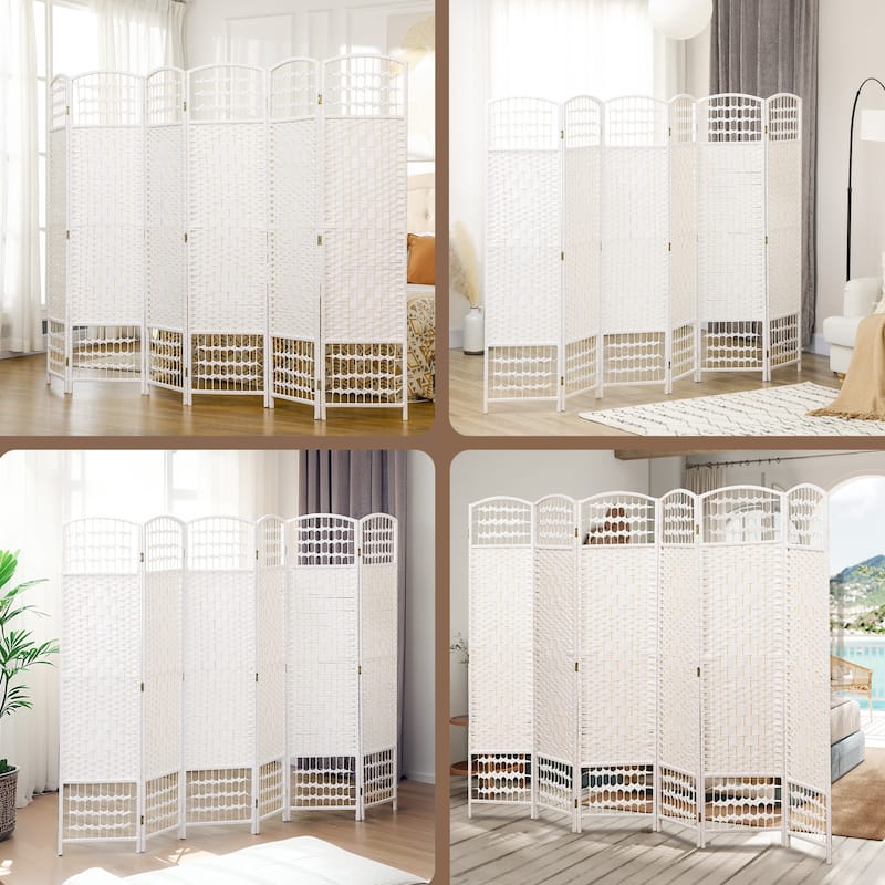 Poplar Wood Wicker Room Divider with Foldable Panels