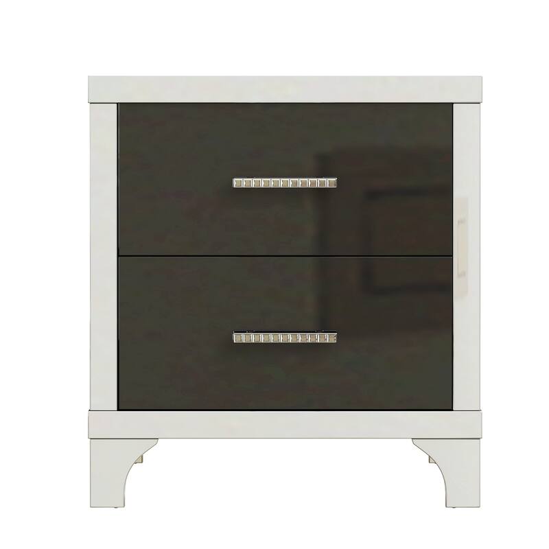 Elegant High Gloss Nightstand with 2 Drawers for Bedroom,Living Room - Black