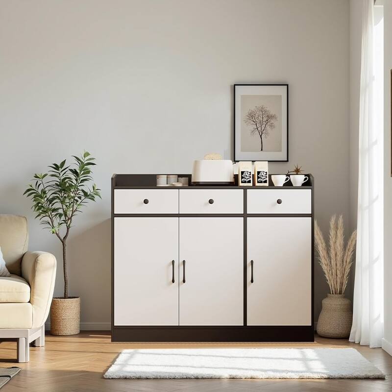 42.5'' Sideboard Buffet Storage Cabinet, Modern Kitchen Storage Cabinets with Adjustable Shelves - White