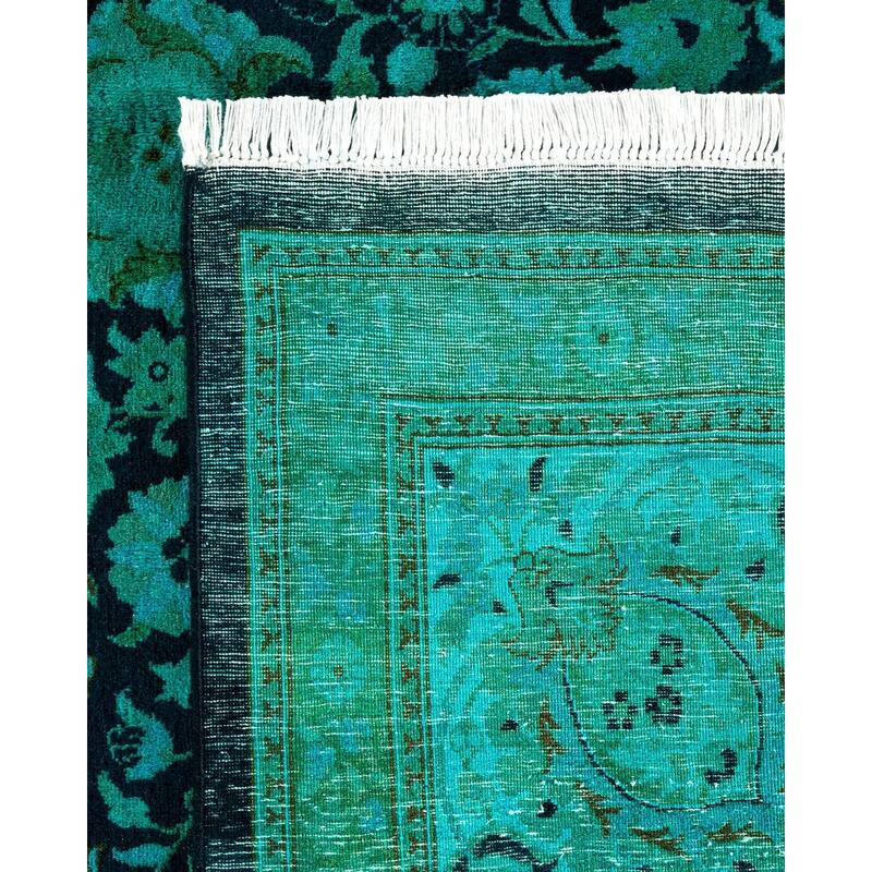 Overton Hand Knotted Wool Vintage Inspired Modern Contemporary Overdyed Blue Area Rug - 9' 3" x 12' 1"