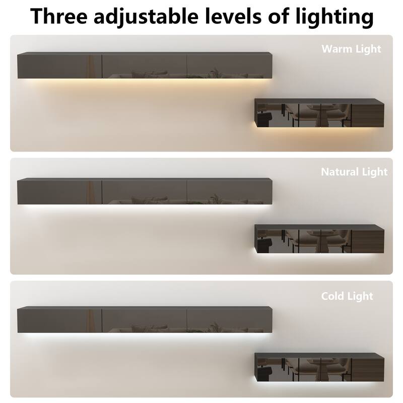 LED Floating TV Stand Entertainment Cabinet for Home and Office 2 PCS