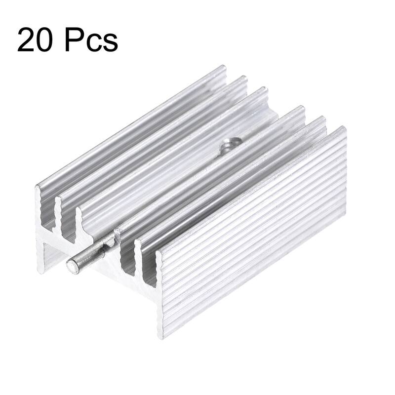 25x15x10mm TO-220 Aluminum Heatsink for MOSFET Transistor Diode with a Pin 20pcs - Silver Tone