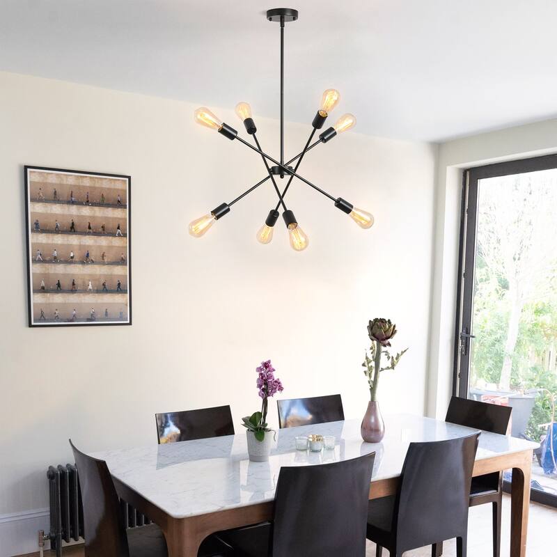 23.07 in. 8-Light Rustic Sputnik Chandelier, Linear Chandelier, Classic Semi Flush Mount Chandelier for Dining Room Living Room
