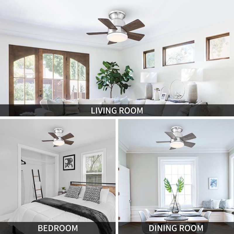 24" Brushed Nickel Wooden Small Hugger Ceiling Fan with Light