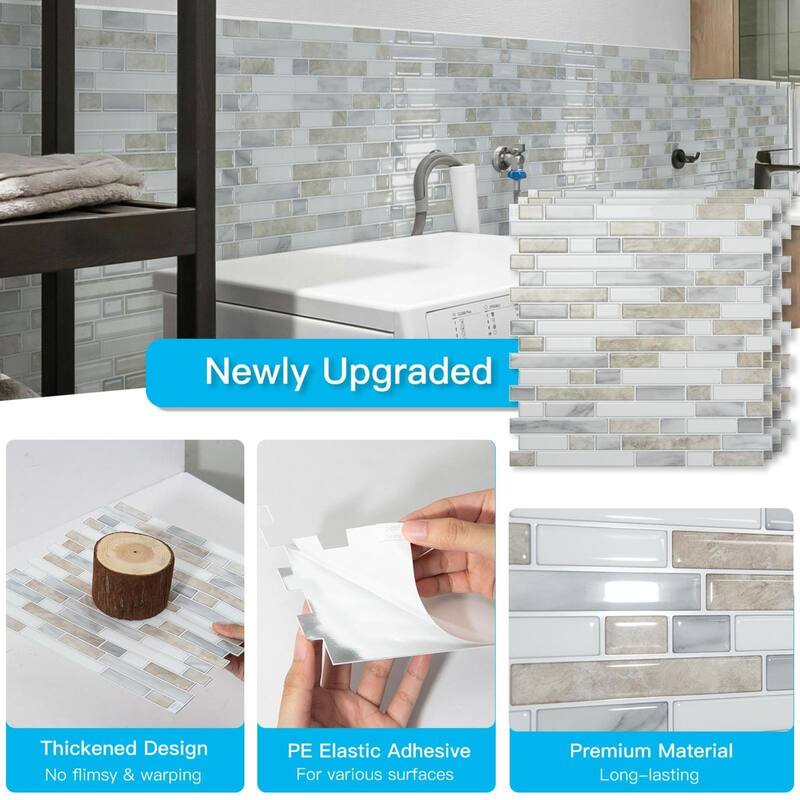 Art3d 10pcs Peel and Stick Backsplash Thickened Tiles, 12''x12'', Cover 10 Sq.Ft. - 11.8"x11.8"