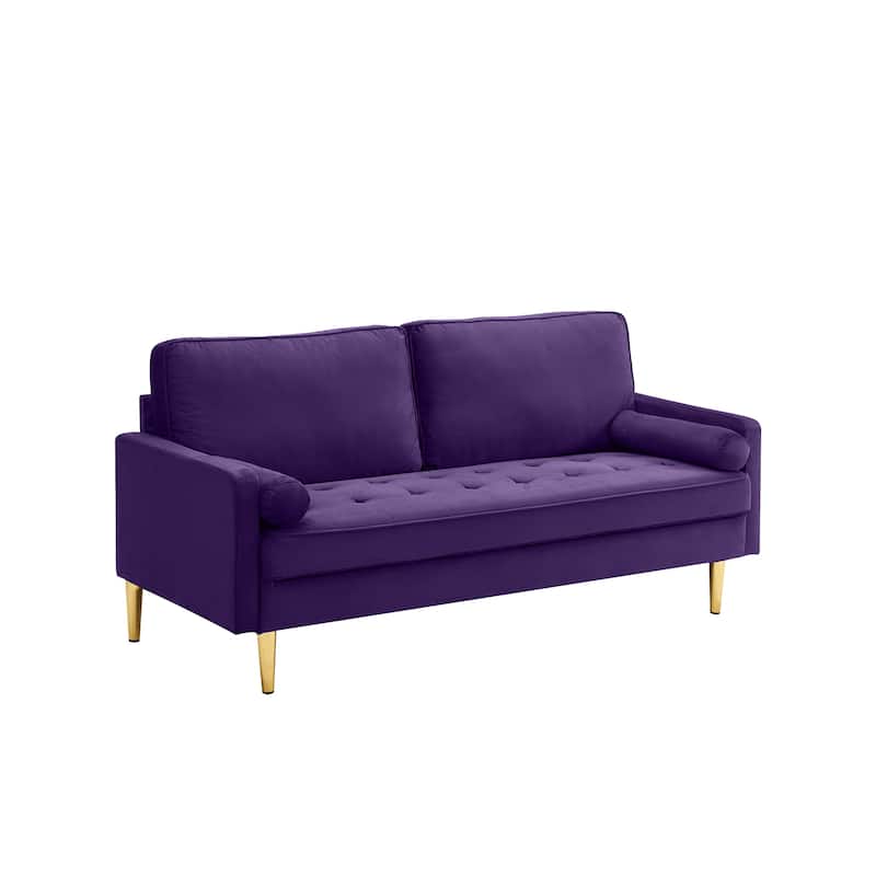 2-Seater Velvet Sofa Loveseat with Wood Frame, Sleeper Sofa Couch Purple Convertible Couch for Living Room