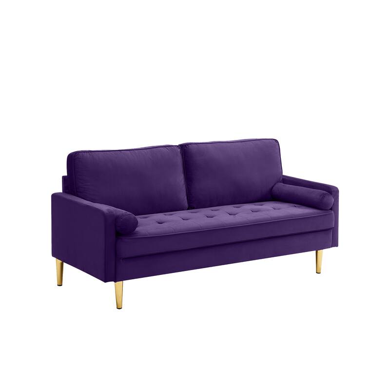 Velvet Loveseat Upholstered Corner Sofa Tufted Couch with 2 Cylindrical Pillow for Living Room 2-seat Armchair