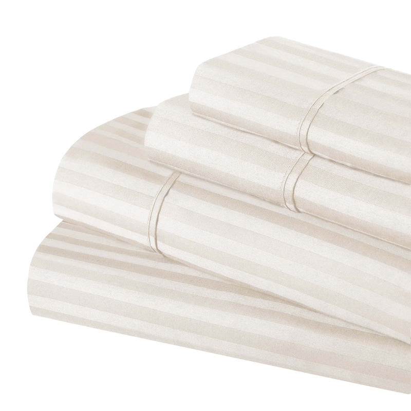 Superior Gyda Deep Pocket 400-Thread Count Striped Egyptian Cotton Sheets - Twin XL - Ivory