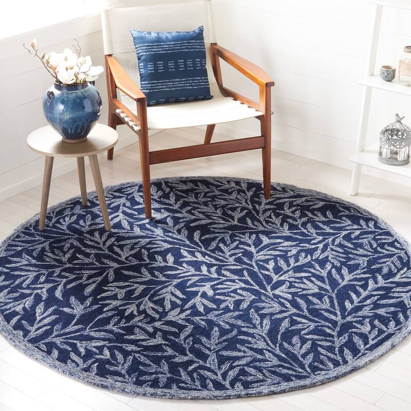 SAFAVIEH Handmade Jardin Mariegret Wool Rug - 3' Round - Navy/Ivory