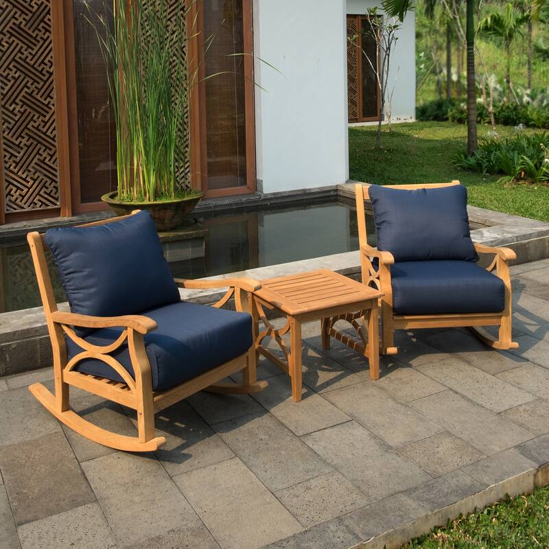 Cambridge Casual Luma 3-piece Teak Rocking Chair Outdoor Set with Cushion