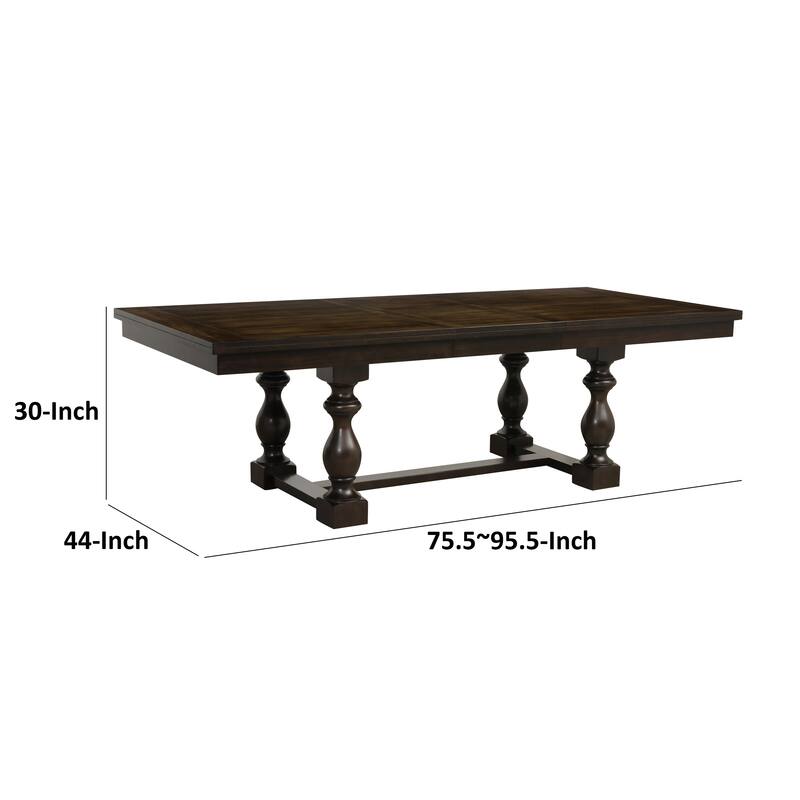 Tesy 76-96 Inch Dining Table, Extendable Rectangular, Dark Oak Brown Wood