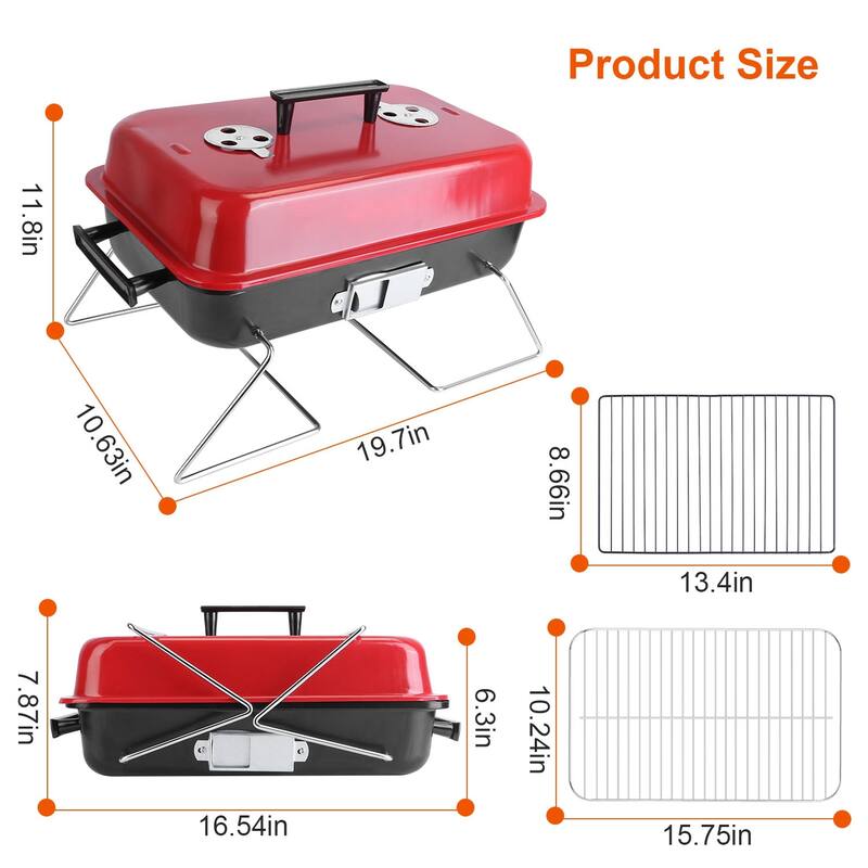 Portable Charcoal Grill Tabletop Foldable BBQ for Camping - 19.7 x 10.63 x 11.8in
