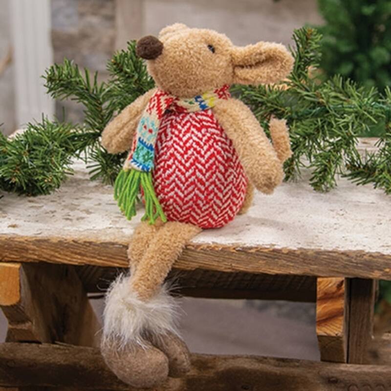 Plush Chevron Mouse Shelf Sitter Christmas Decoration - 5.50" x 8.25" x 12.25"