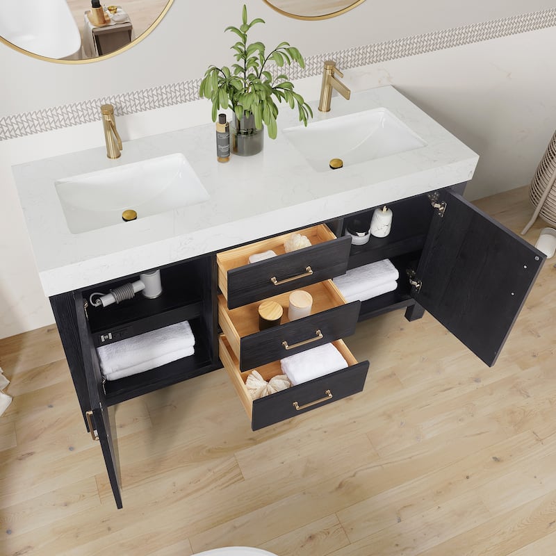 Leon 60 in. Double Bathroom Vanity with Composite Stone Top