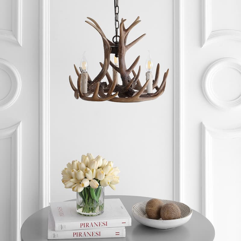 Antler 18" Adjustable Resin Antler 3-Light LED Chandelier, by JONATHAN Y