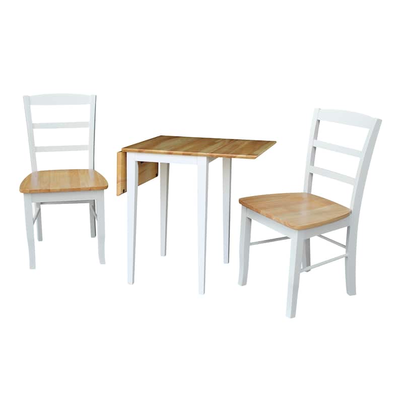 International Concepts Small Dual Drop Leaf Table with 2 Madrid Ladderback Chairs - Set of 3