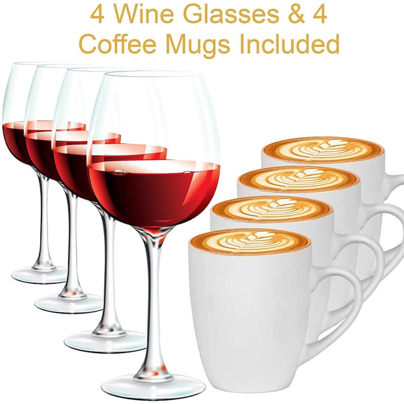 "How Mom Tells Time" Wall Mounted Wine Rack - Unique Funny Wine Gift for Her -4 Wine Glasses, and Mugs Included