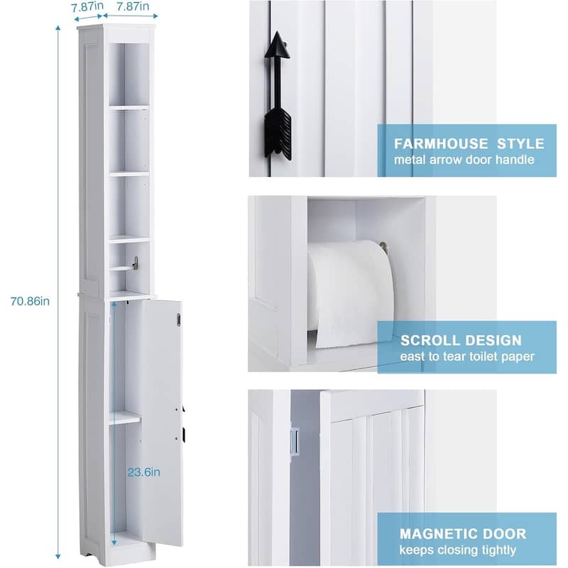 VECELO 70.86 inch Tall Bathroom Storage Cabinet with 1 Door & 4 Shelves, Floor Cabinet, Kitchen Pantry Cabinet