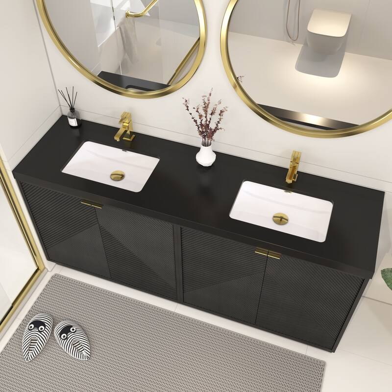 Milano 72" Freestanding Bathroom Vanity with Double Black Acrylic Sink
