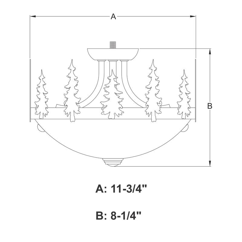 Yosemite 2L LED Bronze Rustic Tree Semi Flush Ceiling Light or Fan Light Kit - 11.75-in. W x 10-in. H x 11.75-in. D