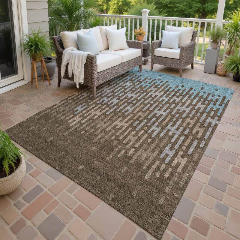 Machine Washable Indoor/ Outdoor Modern Kingman Chantille Rug - Chocolate - 5' x 7'6"