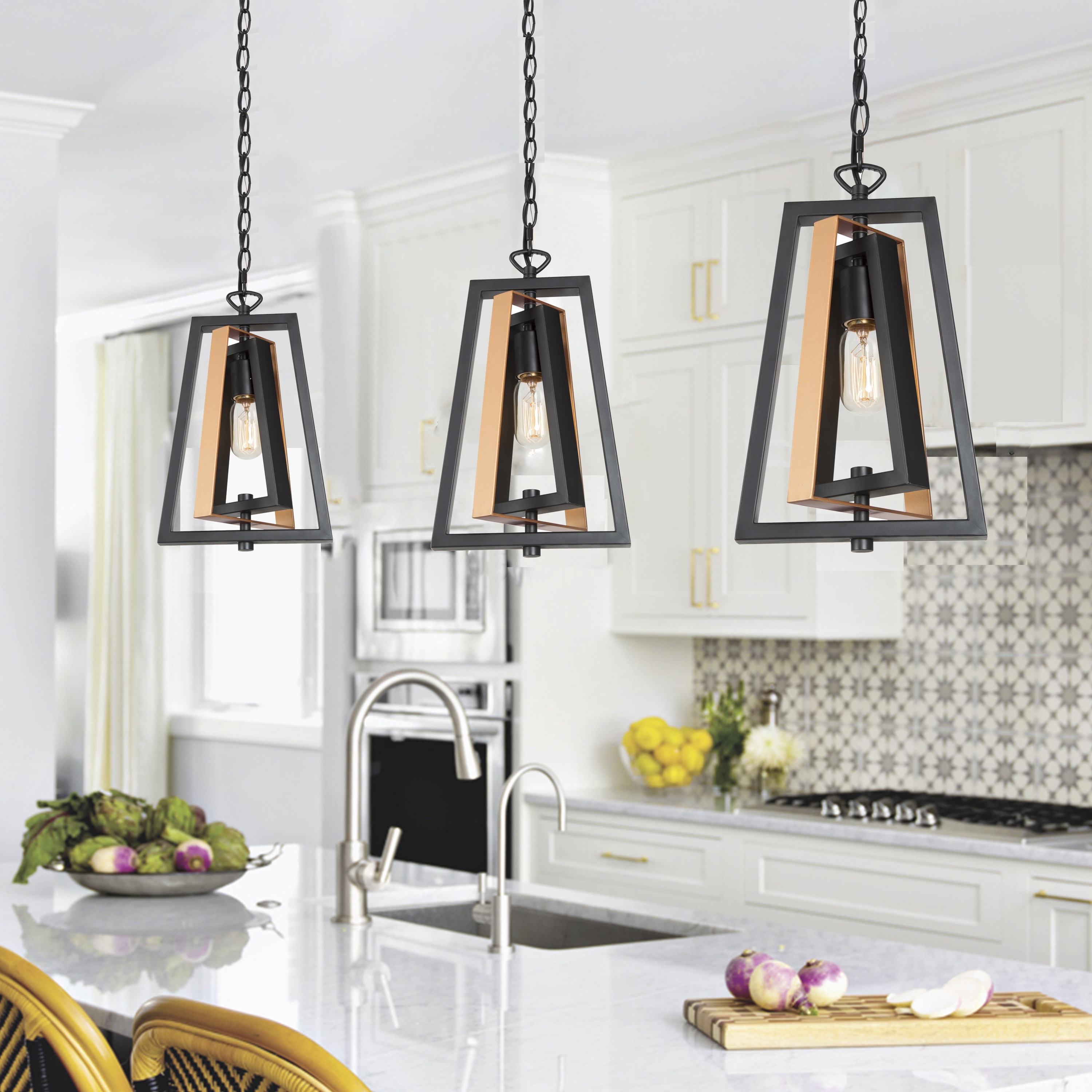 Modern 1-Light Gold&Black Metal Kitchen Island Pendant Lighting Adjustable Frame