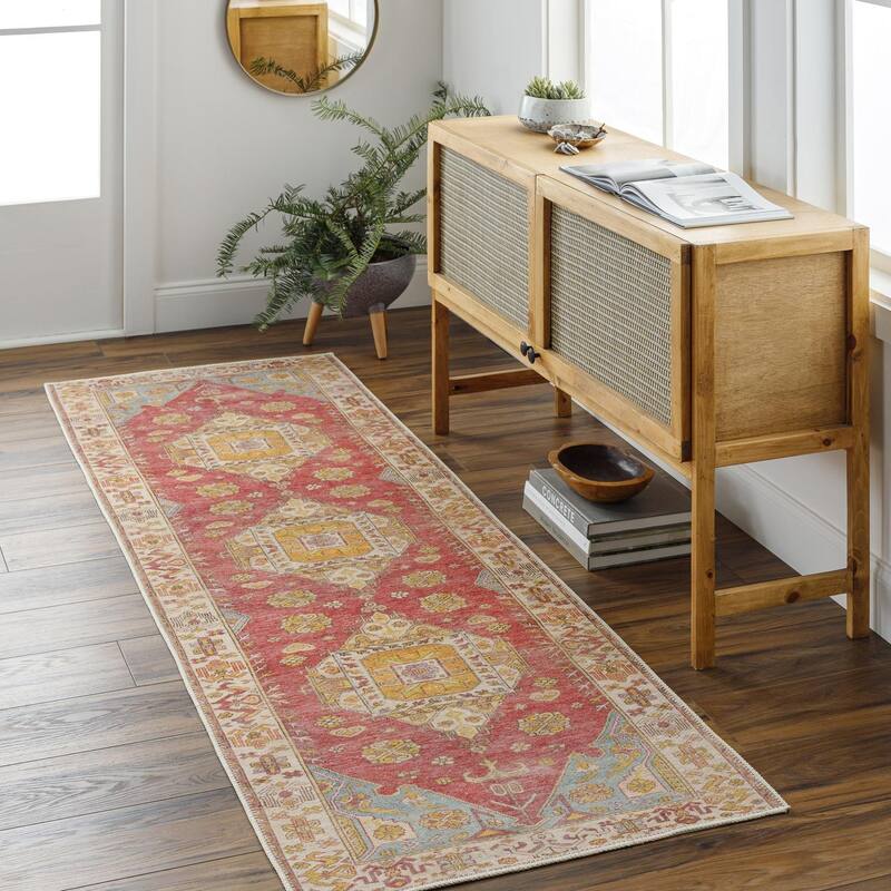 Livabliss Traditional Amelie Medallion Washable Area Rug - 2'7" x 7'10" - Golden Multi