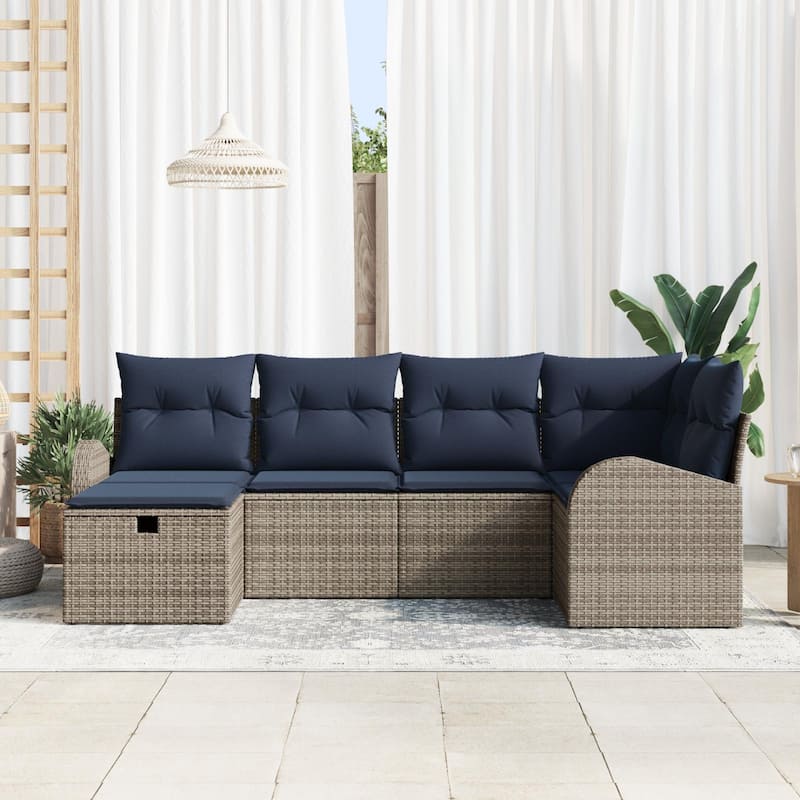 vidaXL 6/7 Garden Sofa Set with Cushions Black/Brown/Grey Poly Rattan - 92.1 x 48.8 x 27.2