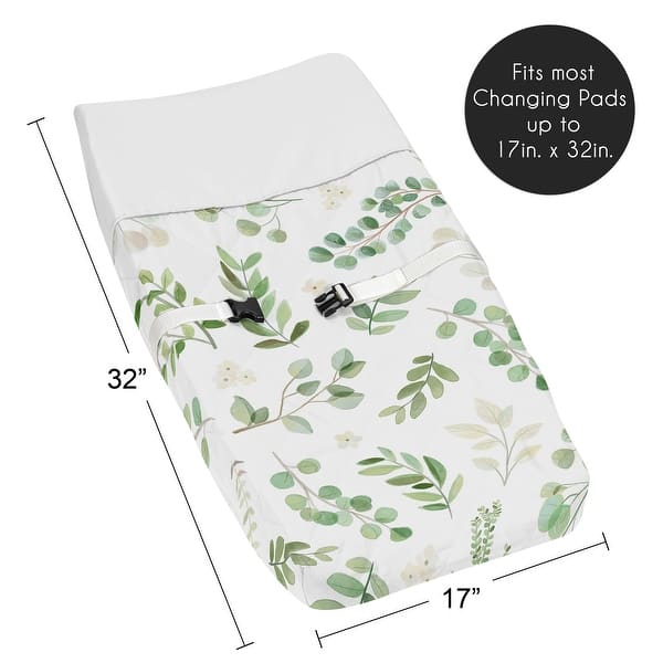 Floral Leaf Collection Girl Changing Pad Cover - Green and White Boho Watercolor Botanical Woodland Tropical Garden