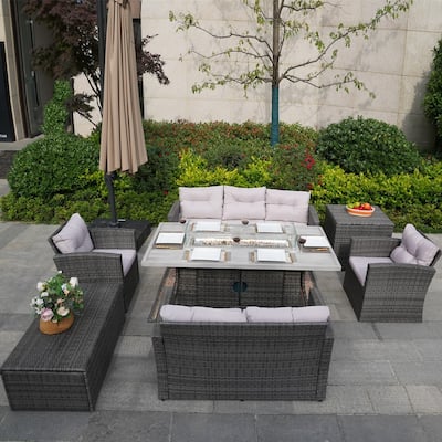 7-Piece Patio Wicker Sofa Set With Aluminum Dining Table