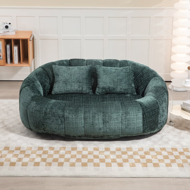Modern Chenille 2-Seater Bean Bag Chair with 2 Pillows