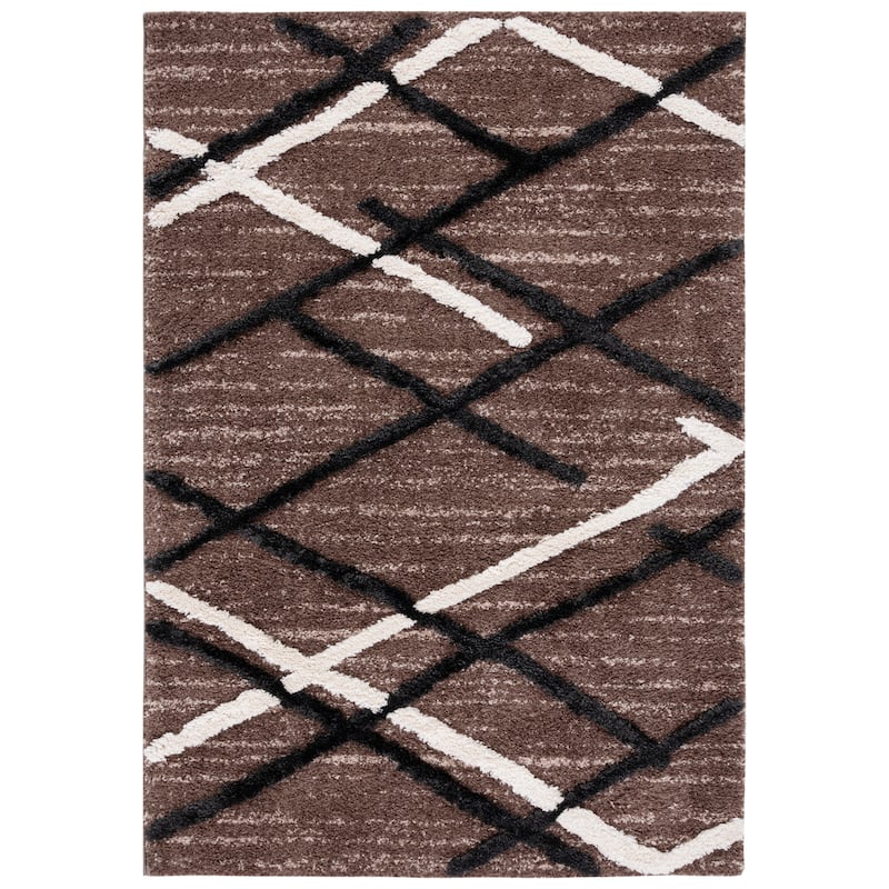 SAFAVIEH Hi-Lo Shag Inka Modern 1.6-inch Thick Rug - 5'3" x 7'6" - Brown/Ivory Charcoal