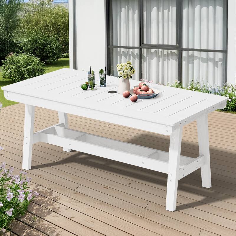67.91in HDPE Rectangular Patio Dining Table with Umbrella Hole for 4 to 6 People - N/A